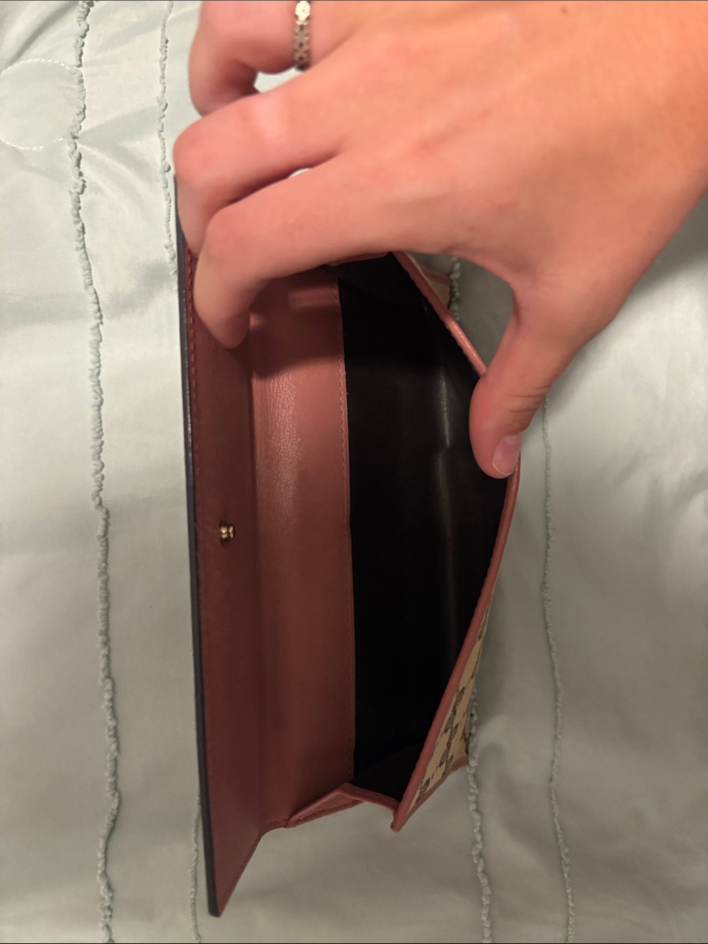 Gucci Brown Monogram Continental Wallet with Pink Trim and Gold Heart Plaque - Picture 6 of 12